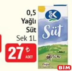 SEK %0,5 YAĞLI SÜT 1 L fiyat ve kampanya bilgisi
